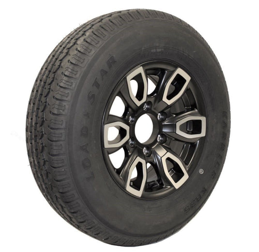 Trailer Tire & Wheel - 15 IN - Black Aluminum Spoke Wheel / 6 ON 5.5 -  ST225/75 R15 - Load Range D - Karrier KR35 Tire