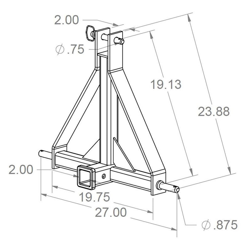 Load image into Gallery viewer, Rigid Hitch (RHA-001) 3-Point Hitch with 2&quot; Receiver, Conversion for Sub-Compact Tractors Equipped with a CAT 1 - Made in USA

