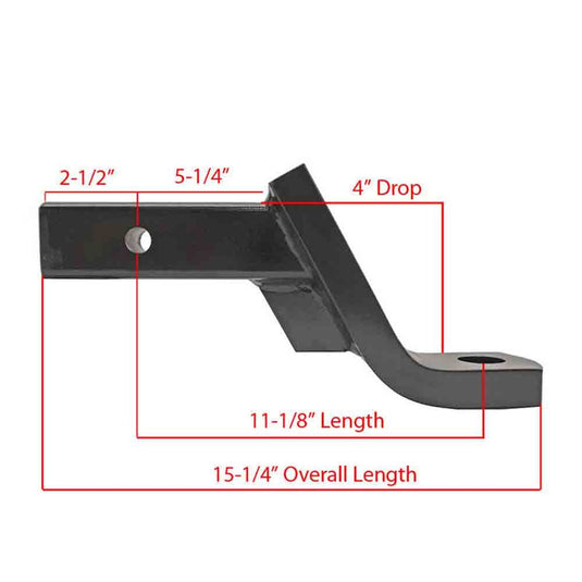 Rigid HItch (HUB-3411) Heavy Duty Ball Mount for 2 Inch Receivers - 4 Inch Drop or 3 Inch Rise - 11-1/8 Inch Length