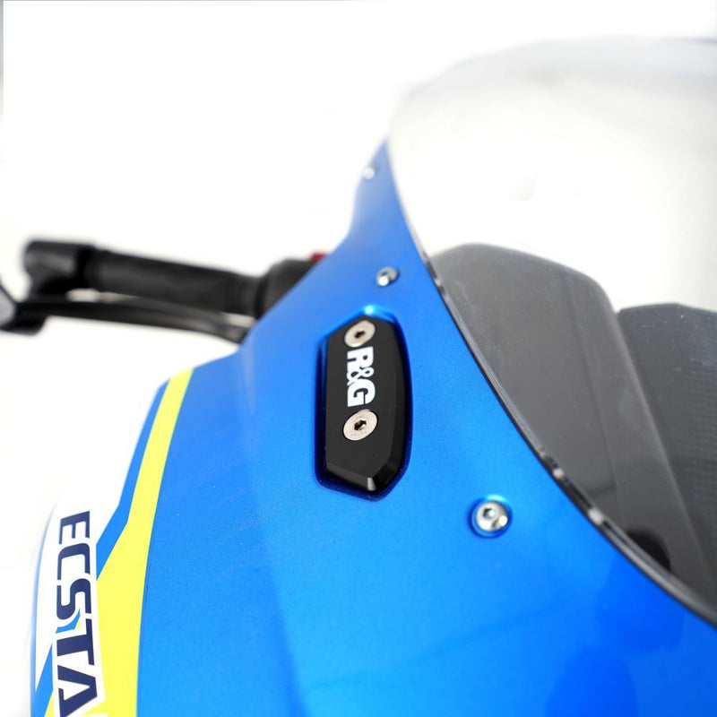 Load image into Gallery viewer, R&amp;G Racing Black Mirror Delete Blanking Plates For 2017-2024 Suzuki GSX-R125
