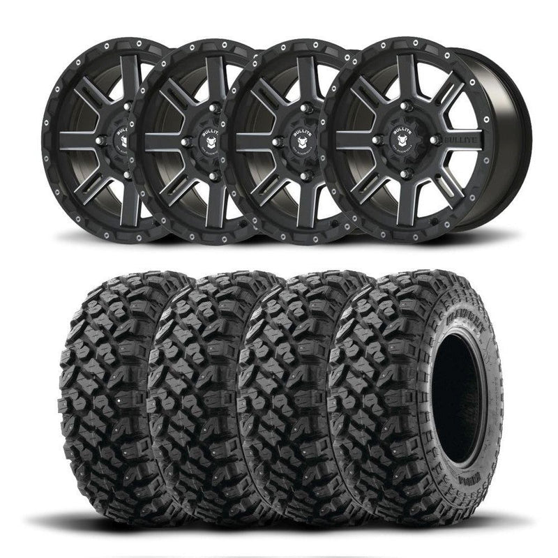 Load image into Gallery viewer, Set of Four Bullite Lancer Wheels 15" Black And Kenda K3204R Klever XT Tires [32x10R-15]
