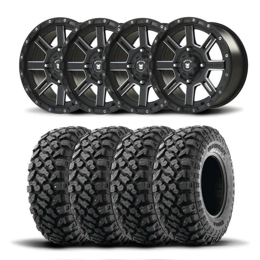 Set of Four Bullite Lancer Wheels 15" Black And Kenda K3204R Klever XT Tires [32x10R-15]