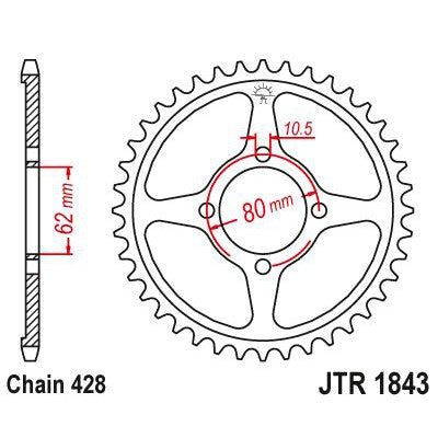 JT Sprockets Rear Steel Sprocket 54 Tooth 54T 428 Chain JTR1843.54