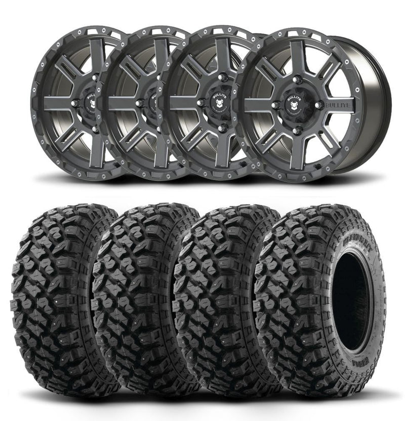 Load image into Gallery viewer, Set of Four Bullite Lancer Wheels 14&quot; Gray And Kenda K3204R Klever XT Tires [28x10R-14]
