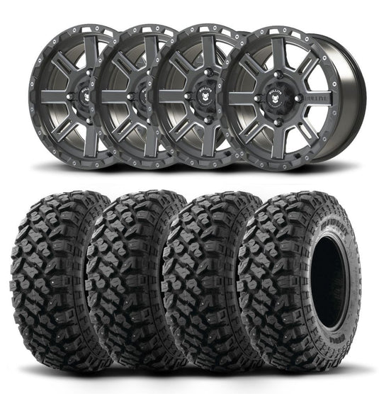 Set of Four Bullite Lancer Wheels 14" Gray And Kenda K3204R Klever XT Tires [28x10R-14]