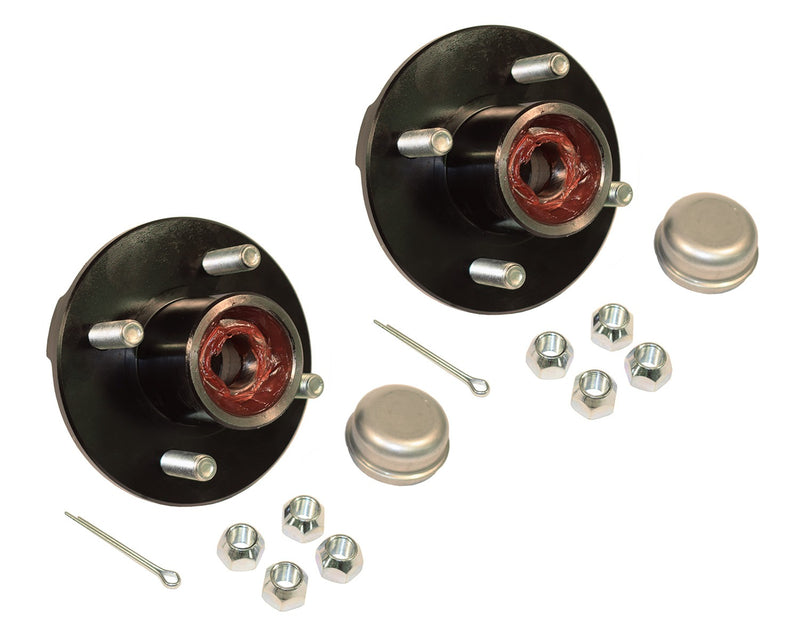 Load image into Gallery viewer, Pre-Greased Trailer Hub Kit (RHI-100-PG-PR) 4 Bolt on 4 Inch Circle with 1 inch I.D. Bearings - One Pair
