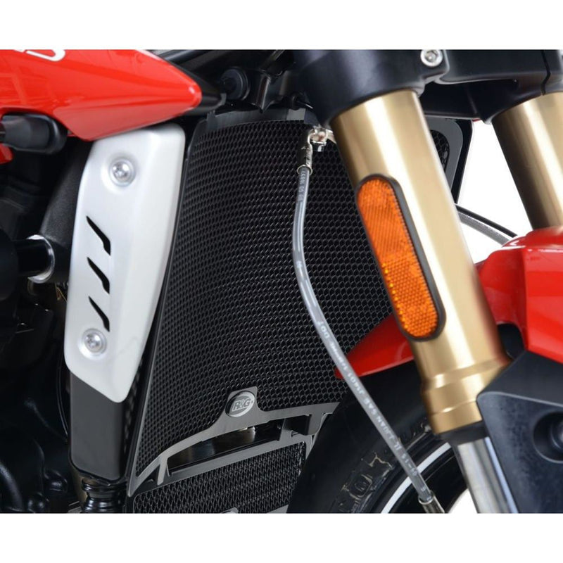Load image into Gallery viewer, R&amp;G Racing Black Aluminum Radiator Guard For 2016-2018 Triumph Speed Triple R
