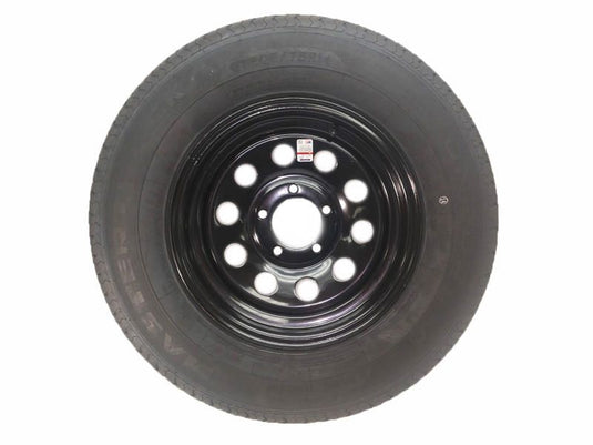 14 inch Trailer Tire and Modular Wheel Assembly - ST205/75R14 on Black Steel Wheel, 5 Lug on 4-1/2
