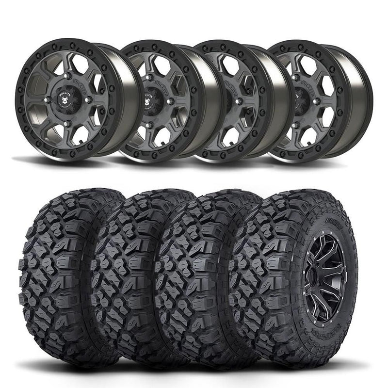 Load image into Gallery viewer, Set of Four Bullite Ruler Wheels 14" Gray And Kenda K3204R Klever XT Tires [32x10R-14]
