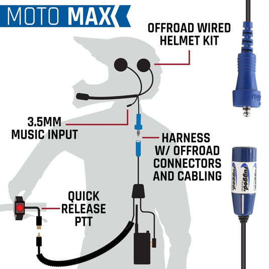 Rugged Radios MOTO MAX Complete Motorcycle Communication Kit with Heavy-Duty OFFROAD Cables