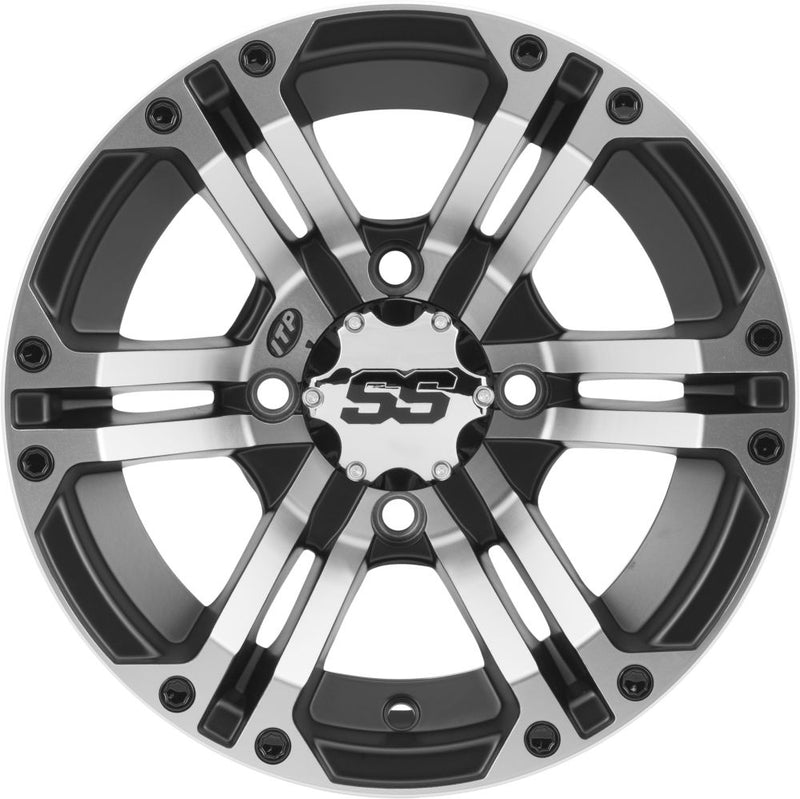 Load image into Gallery viewer, ITP SS212 12" Machined Black Wheels And Mud Lite Tires [25x10-12]
