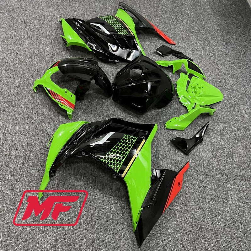 Load image into Gallery viewer, Monster Fairings Full Kit Kawasaki EX300 13-17 Green and Black + Windshield + Gas Tank Cover
