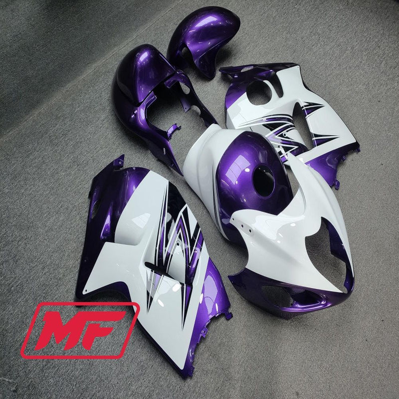 Load image into Gallery viewer, Monster Fairings Full Kit Suzuki GSXR1300 97-07 Purple / White OEM + Windshield + Gas Tank Cover
