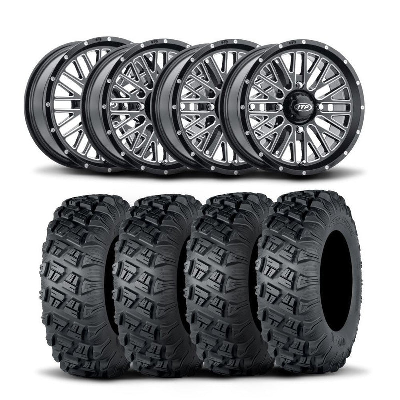Load image into Gallery viewer, ITP Momentum 18" Machined Black Wheels And Versa Cross XTR Tires [33x10-18]
