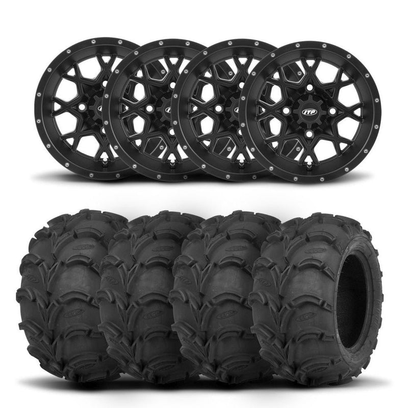 Load image into Gallery viewer, ITP Hurricane 14" Matte Black Wheels And Mud Lite Tires [27x12-14]
