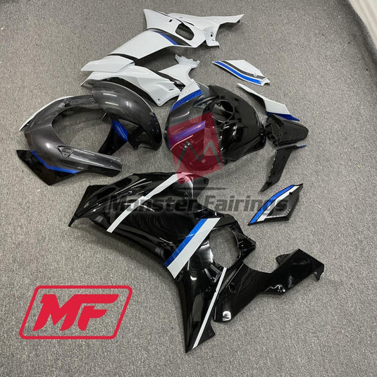 Monster Fairings Full Kit Yamaha R6 17-22 Sky Blue Carbon Fiber Style Split + Windshield + Gas Tank Cover
