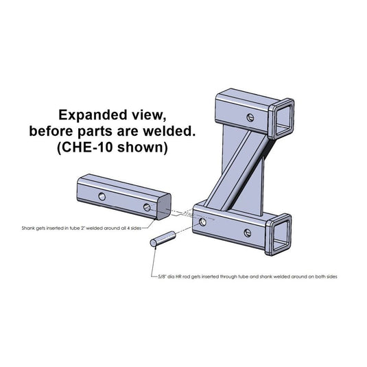 Rigid Hitch (CHE-8) Tow Bar and Accessory Receiver - 8 Inch Drop/Rise - 10,000 lbs. Tow Capacity - 500 lbs. Vertical Load - Made in USA