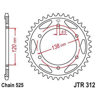 JT Sprockets Rear Steel Sprocket 40 Tooth 40T 525 Chain JTR312.40