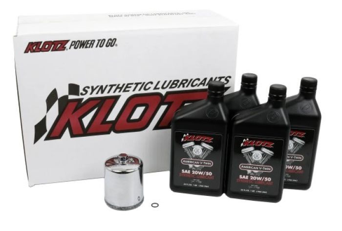 Load image into Gallery viewer, Klotz Basic 20W/50 4 Quart Synthetic Oil and Chrome Filter Kit For Harley-Davidson Evolution Big Twin
