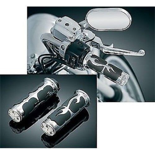 KURYAKYN UNIVERSAL CHROME ISO FLAME GRIPS FOR ONE INCH HANDLEBARS 6262