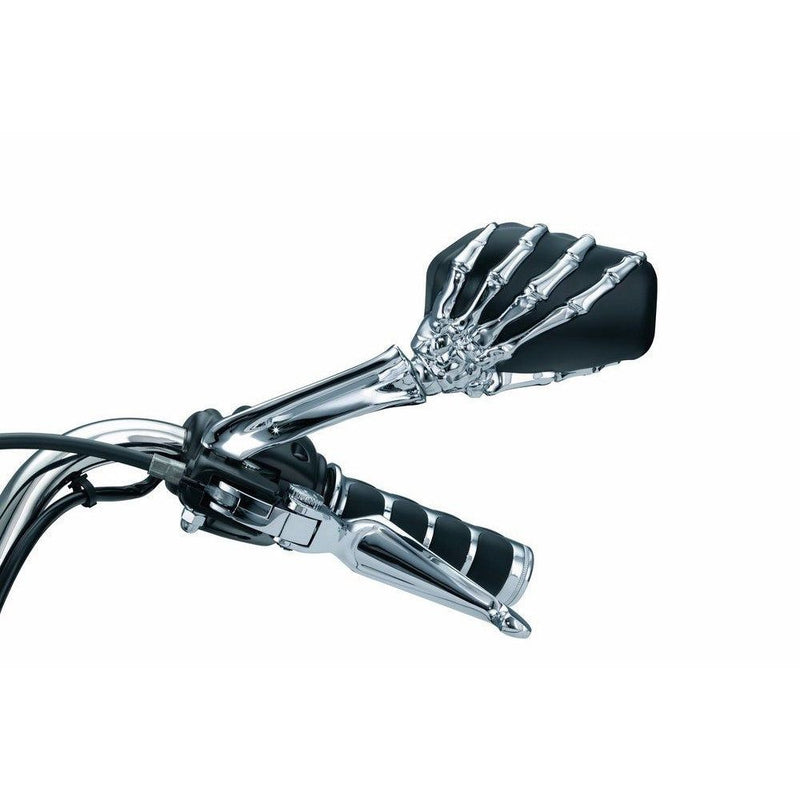 Load image into Gallery viewer, Kuryakyn Skeleton Chrome Hand Black Mirrors Set Motorcycle Harley Honda Yamaha
