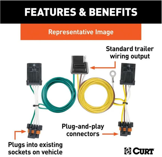 T-Connector Custom Wiring, 4-Way Flat Output fit 2004-2018 Ford E-150, E-250, E-350 Super Duty