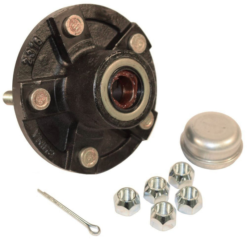 Load image into Gallery viewer, Pre-Grease-Packed Trailer Hub Assembly - 5 On 4-1/2&quot; Bolt Circle, 1,250lb Capacity For 1&quot; Straight Spindle - Includes Bearings, Seal, Nuts, Cap &amp; Cotter Pin
