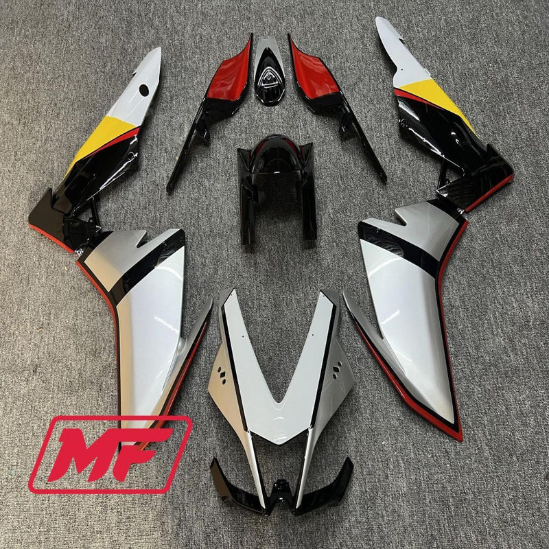 Load image into Gallery viewer, Monster Fairings Full Kit Aprilia RSV4 1000 10-15 Silver Pirelli W/ Red + Windshield + Gas Tank Cover
