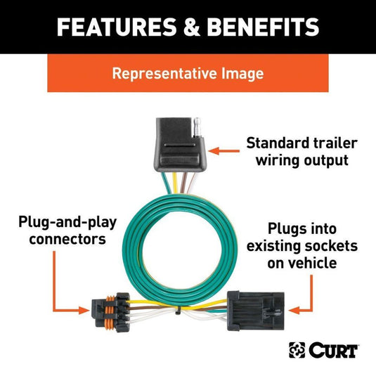 Curt Custom Wiring Harness, 4-Way Flat Output fits Select 2006-2016 Chevrolet Impala (Replaced RE-60061)