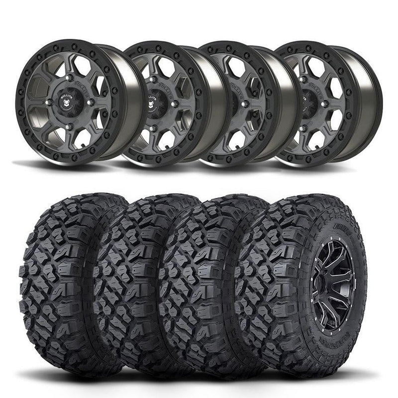 Load image into Gallery viewer, Set of Four Bullite Ruler Wheels 14" Gray And Kenda K3204R Klever XT Tires [32x10R-14]
