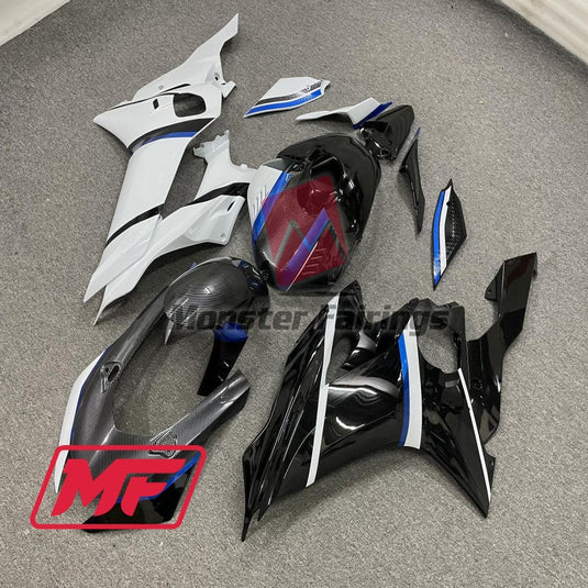Monster Fairings Full Kit Yamaha R6 17-22 Sky Blue Carbon Fiber Style Split + Windshield + Gas Tank Cover
