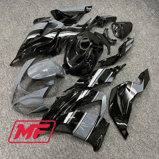 Monster Fairings Full Kit Kawasaki ZX-6R 13-18 Gloss Grey and Black + Windshield + Gas Tank Cover