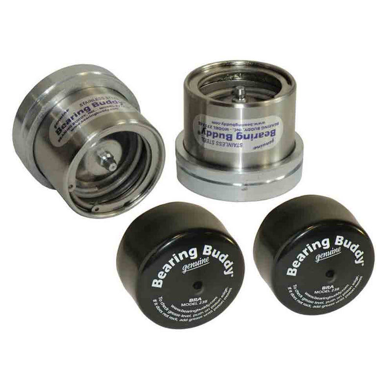 Load image into Gallery viewer, Bearing Buddy Stainless Steel Bearing Protectors with Bras - Pair - 2.717" Diameter
