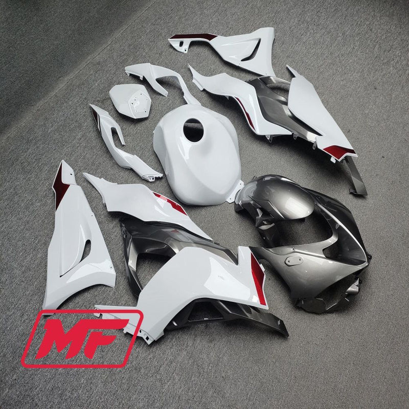Load image into Gallery viewer, Monster Fairings Full Kit Kawasaki ZX-6R 24 Gloss White w/ Silver + Windshield + Gas Tank Cover
