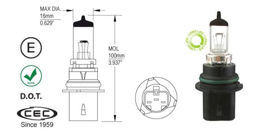 9004LL, T4, 12 Volt, 65/45 Watt, P29t, Long-Life Headlight Bulb - Application Specific