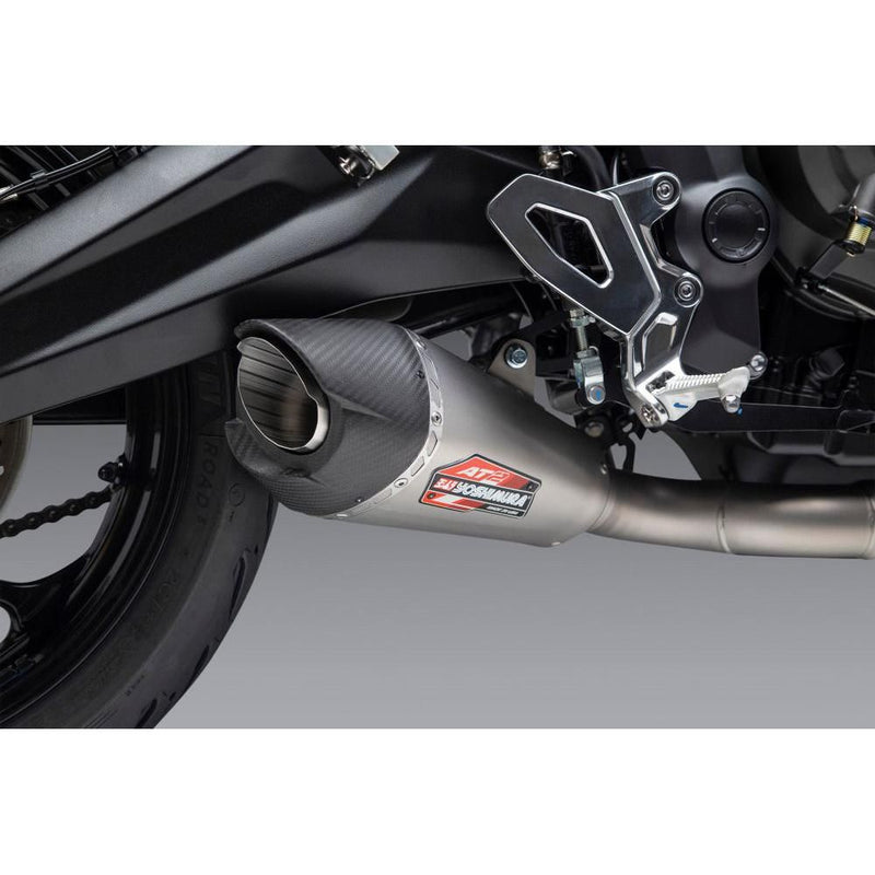 Load image into Gallery viewer, Yoshimura AT2 Stainless Race Full System Exhaust with Carbon Fiber End Cap For Triumph Trident 660 2021
