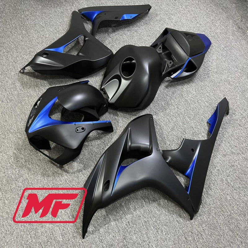 Load image into Gallery viewer, Monster Fairings Full Kit Honda CBR1000RR 06-07 Matte Black w/ Blue + Windshield + Gas Tank Cover
