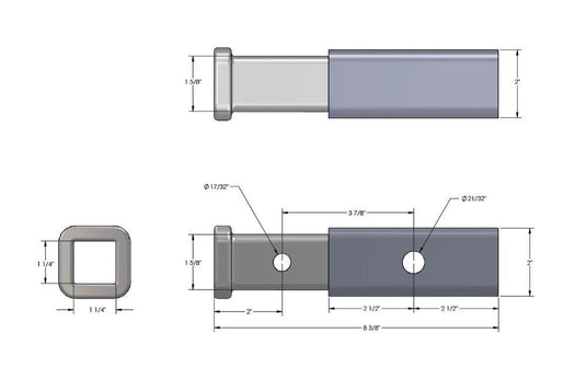 Rigid Hitch (RH-2125-A) - 2" to 1-1/4" Receiver Adapter - Including Hitch Pins & Clips - Made in USA