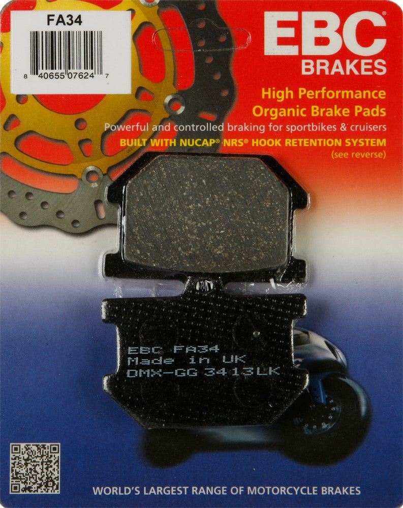 Load image into Gallery viewer, EBC 1 Pair FA Series Organic Replacement Brake Pads MPN FA34

