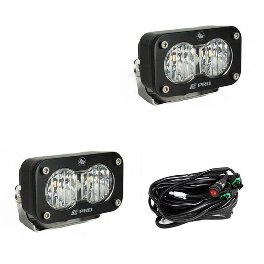 Baja Designs Auxiliary LED Light Pod Pair Black Case S2 Pro Series Wide Cornering Pattern Clear Lens Universal 487805
