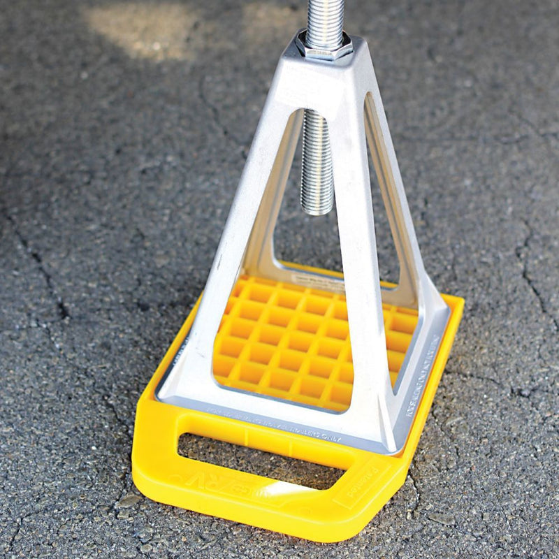 Load image into Gallery viewer, Camco RV Stabilizer Jack Pads - 6 3/16&quot; x 6 3/16&quot; Support Area - 4-Pack - Yellow - Made in the USA
