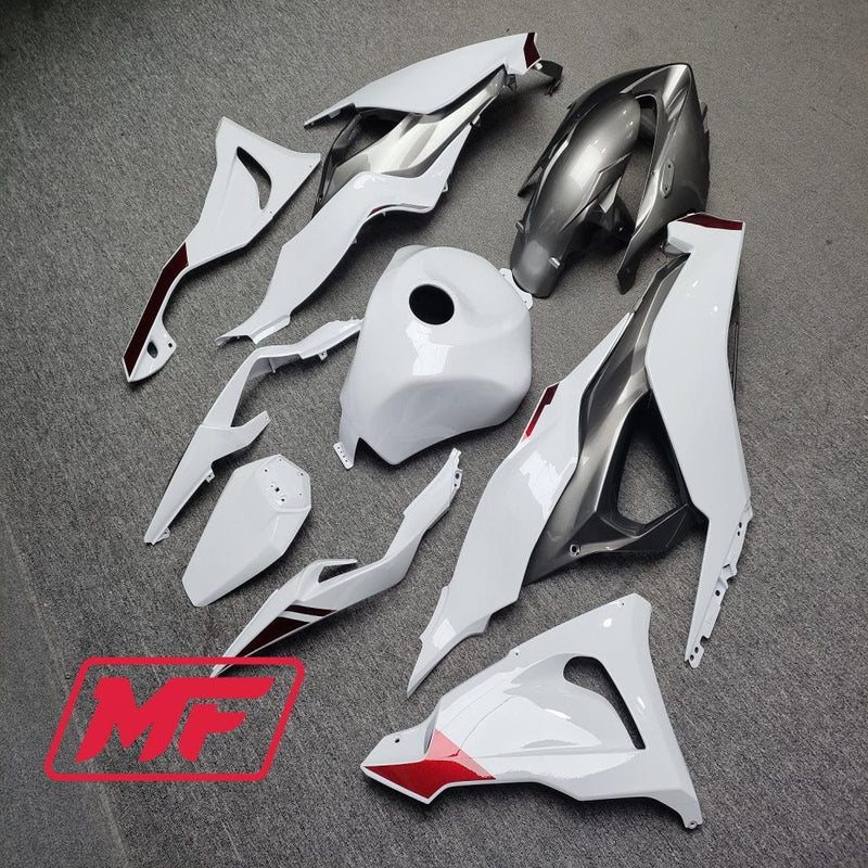 Load image into Gallery viewer, Monster Fairings Full Kit Kawasaki ZX-6R 24 Gloss White w/ Silver + Windshield + Gas Tank Cover
