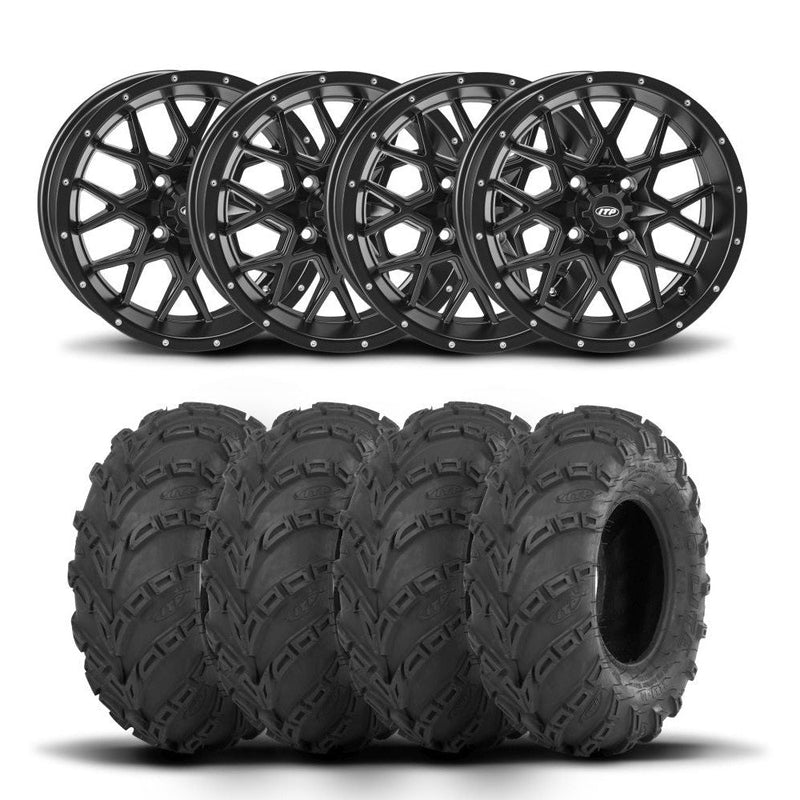 Load image into Gallery viewer, ITP Hurricane 12" Matte Black Wheels And Mud Lite Tires [25x8-12]
