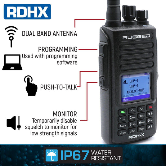 Rugged Radios Rugged RDH-X Waterproof Business Band Handheld Radio - Digital and Analog