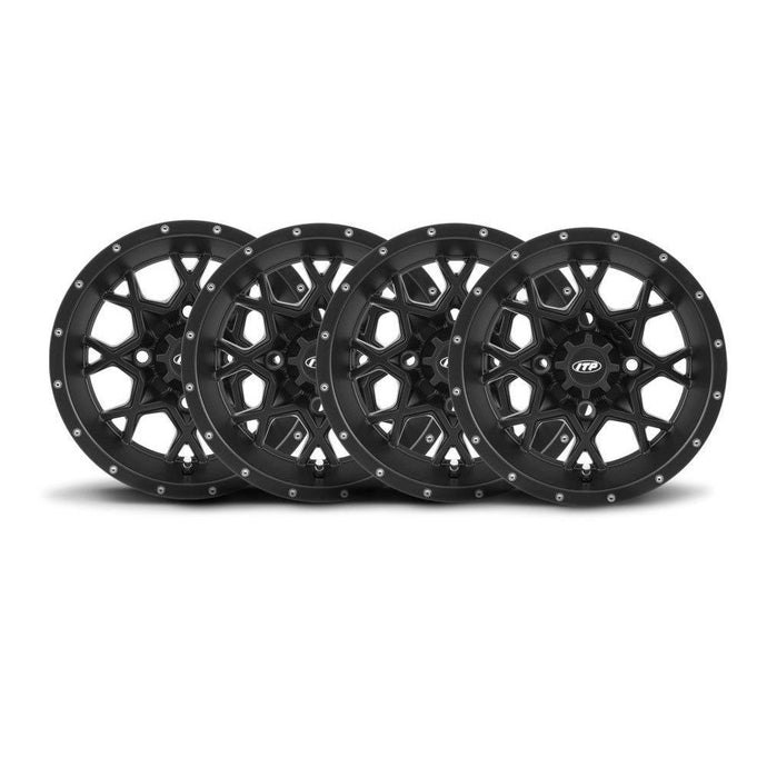 ITP Set of Four Storm Series Hurricane Wheels Matte Black 16x7 4/137 5+2