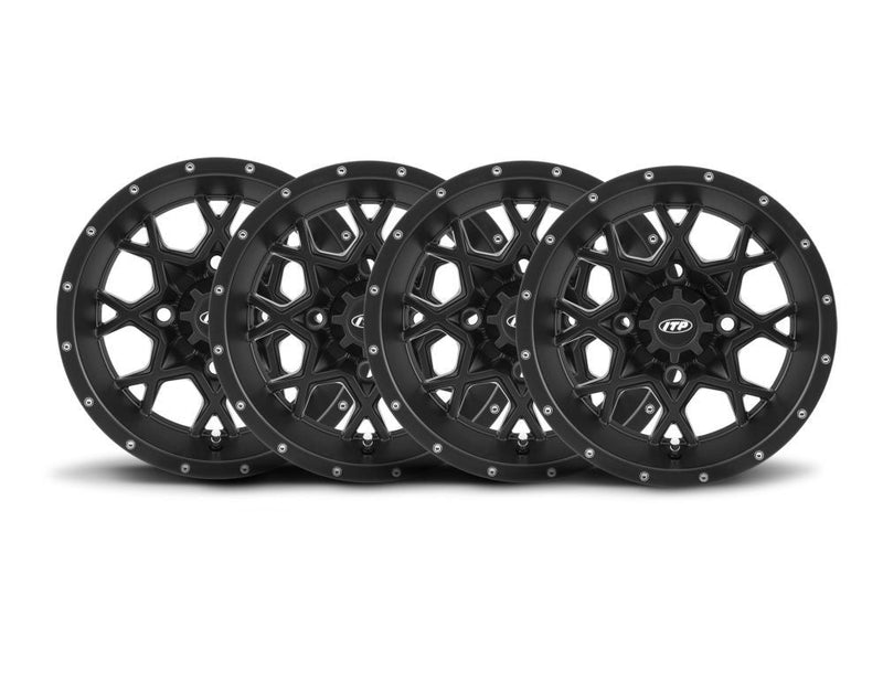 Load image into Gallery viewer, ITP Set of Four Storm Series Hurricane Wheels Matte Black 16x7 4/137 5+2
