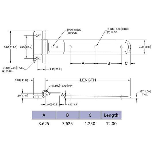 Trailer Door Hinge, Steel with Zinc Plate