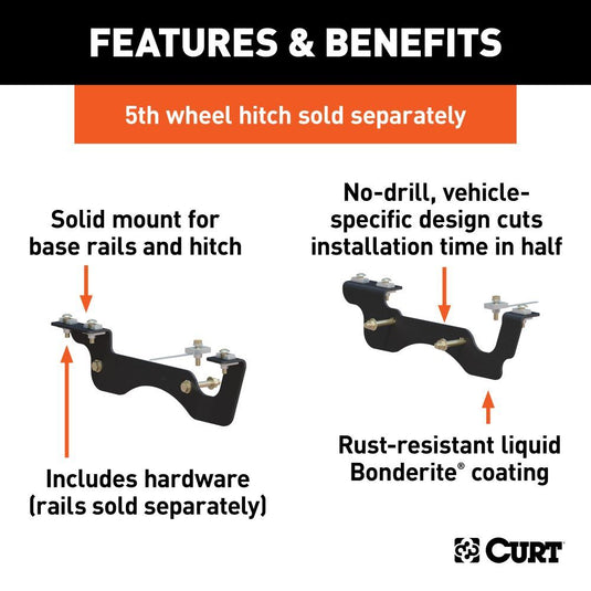 Custom 5th Wheel Standard Rail Style Frame Brackets fits Select Ford F-250SD, F-350SD and F-450SD Pickup (no Cab & Chassis models)