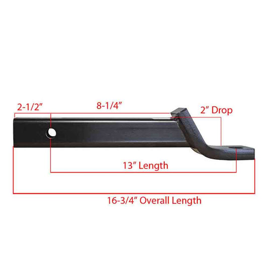 Rigid Hitch (UB-213-B) Ball Mount for 2" Receivers - 2" Drop - 3/4" Rise - 13" Length - Made in USA