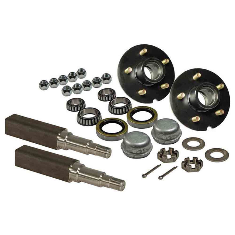 Load image into Gallery viewer, Pair of 5-Bolt On 4-1/2 Inch Hub Assembly - Includes (2) Square Stock 1-3/8 Inch To 1-1/16 Inch Tapered Spindles &amp; Bearings
